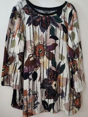John Mark Tunic Pleated Floral‎ Festival Artsy Boho Elegance Botanical Sz Large